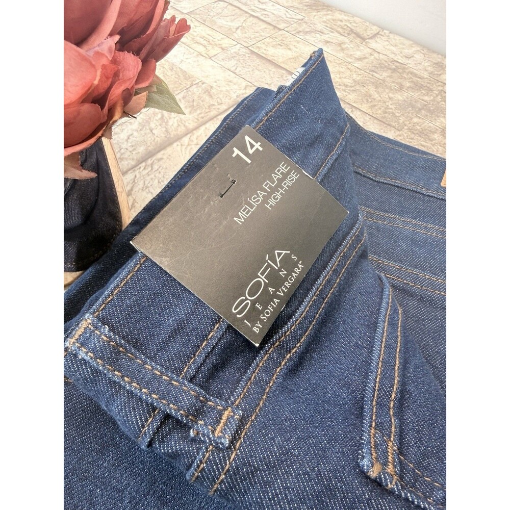 Sofia Jeans by Sofia Vergara High Rise Flare Dark Wash Blue Denim Jeans Size 14 - Picture 8 of 12